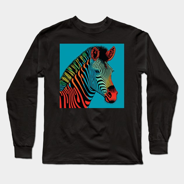 Zebra in red, orange and blue Long Sleeve T-Shirt by Geminiartstudio